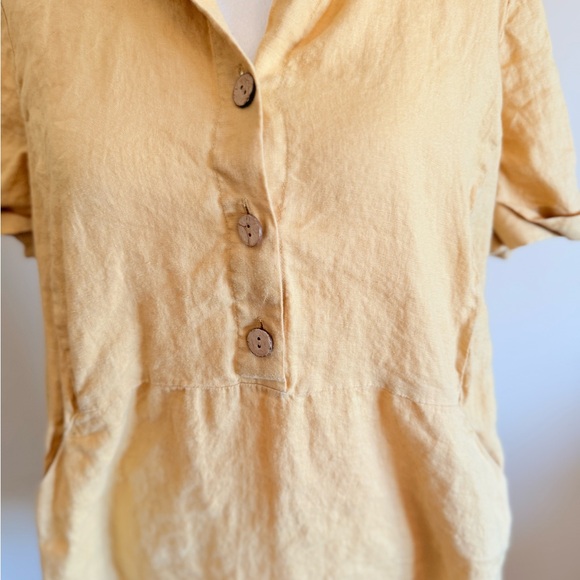 J Jill love linen shirt dress w pockets yellow/tan sz small - Picture 2 of 6